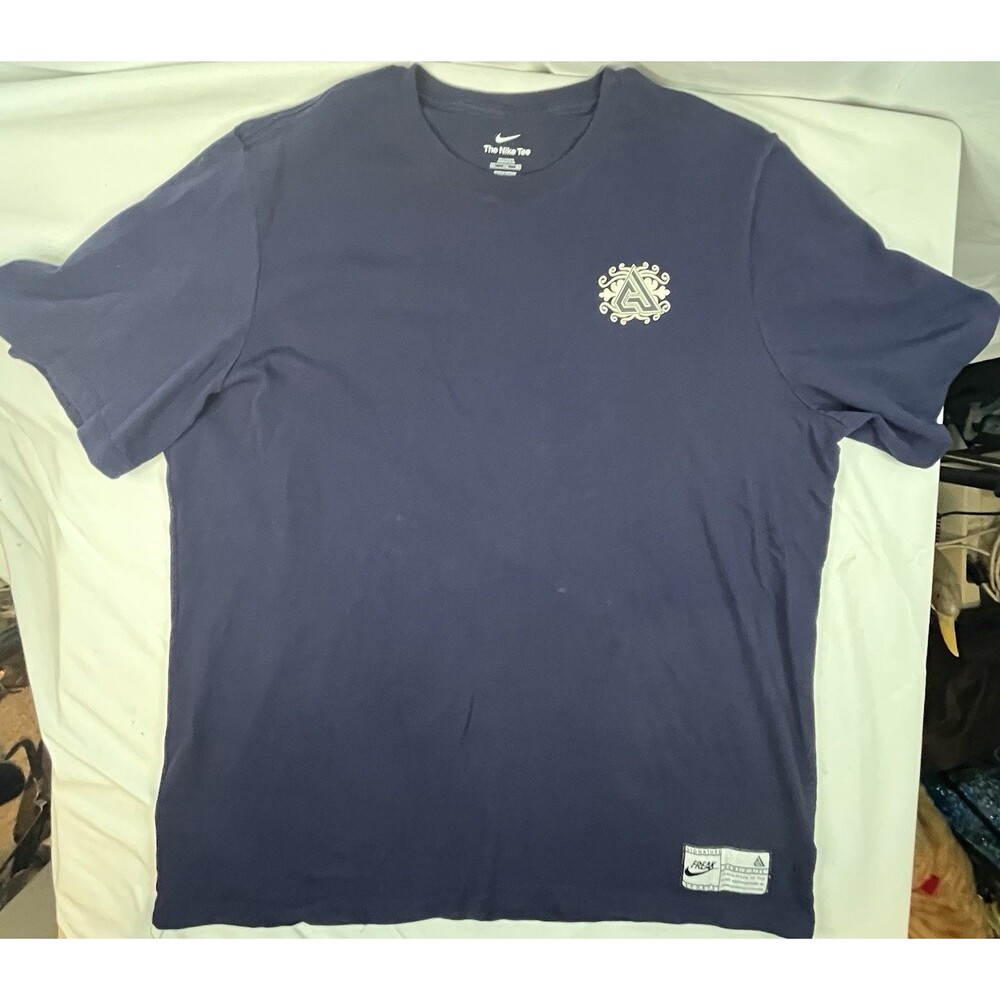 Nike Giannis Antetokounmpo Logo Tee Shirt Bucks MVP Dark Blue NBA Size XXL